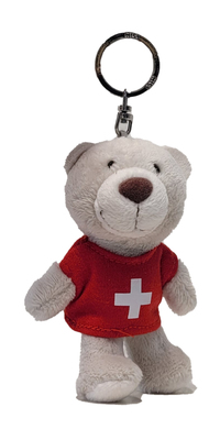 Schlüsselanhänger Bär mit rotem T-Shirt und Schweizerkreuz