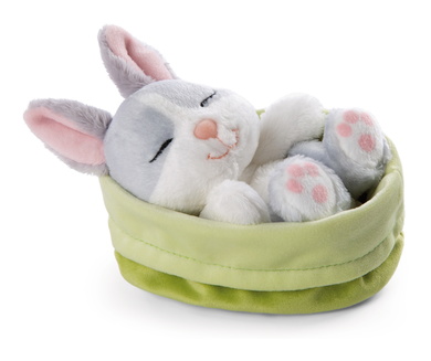 Lapin gris endormi dans petit panier 