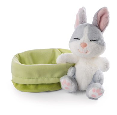 Lapin gris endormi dans petit panier 