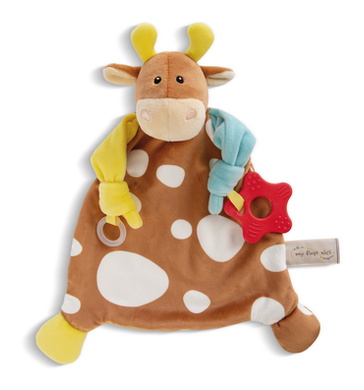 Doudou vache avec jouet de dentition et attache sucette