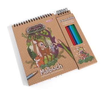 Livre à colorier & set crayon de couleur forêt magique dans display