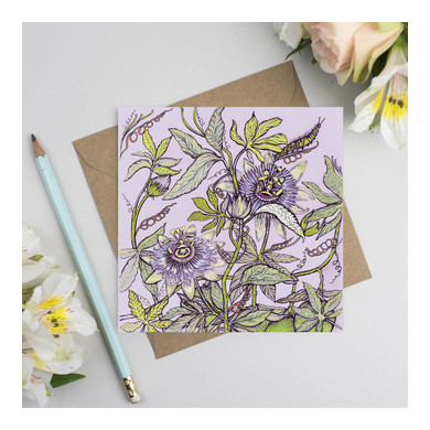 Passionflower and Caterpillar Greeting Card TW165
