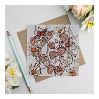 Physalis and Butterfly Greeting Card TW166