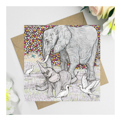 Elephants and Butterfly Greeting Card 