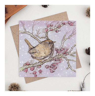 Wren and Berries Greeting Card TW225