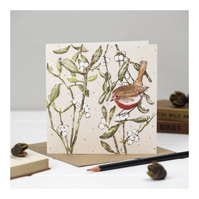 Robin and Mistletoe Greeting Card BB24