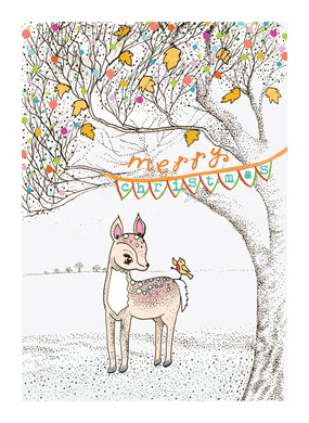 Deer and Bird Christmas Card WD23