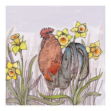 Cockerel and Daffodils Greeting Card 