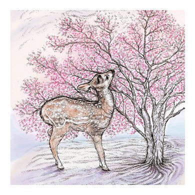 Deer and Blossom Greeting Card TW105