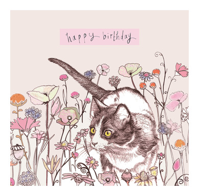 Cat and Flowers Birthday Card 
