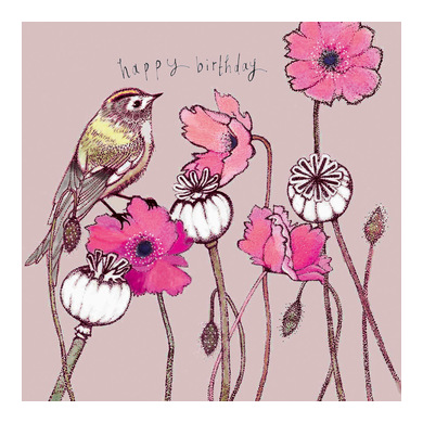 Goldcrest and Poppies Birthday Card 
