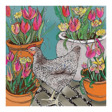Chicken and Tulips Greeting Card TW146