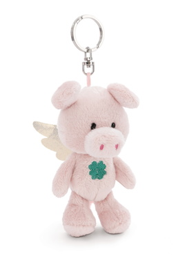 Porte-clés ange gardien Cochon avec feuille de trèfle