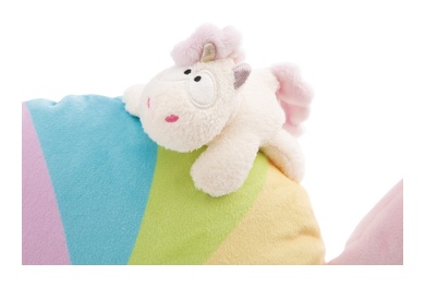 Coussin en forme bonbon 45cm avec licorne 12cm