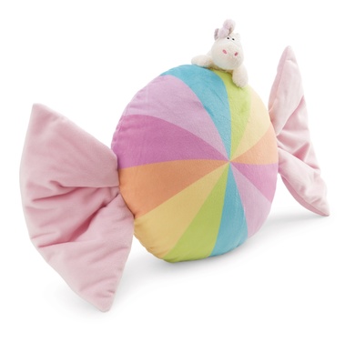 Coussin en forme bonbon 45cm avec licorne 12cm