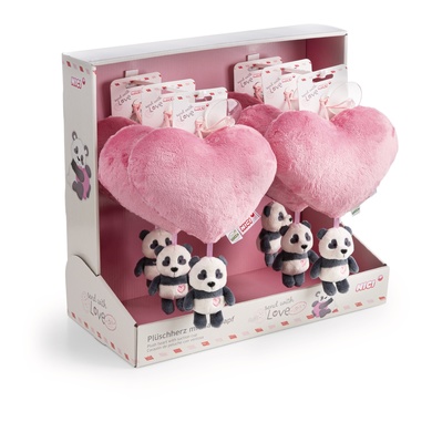 Plüschherz 15cm mit Love Panda 10cm und Saugnapf im Display
